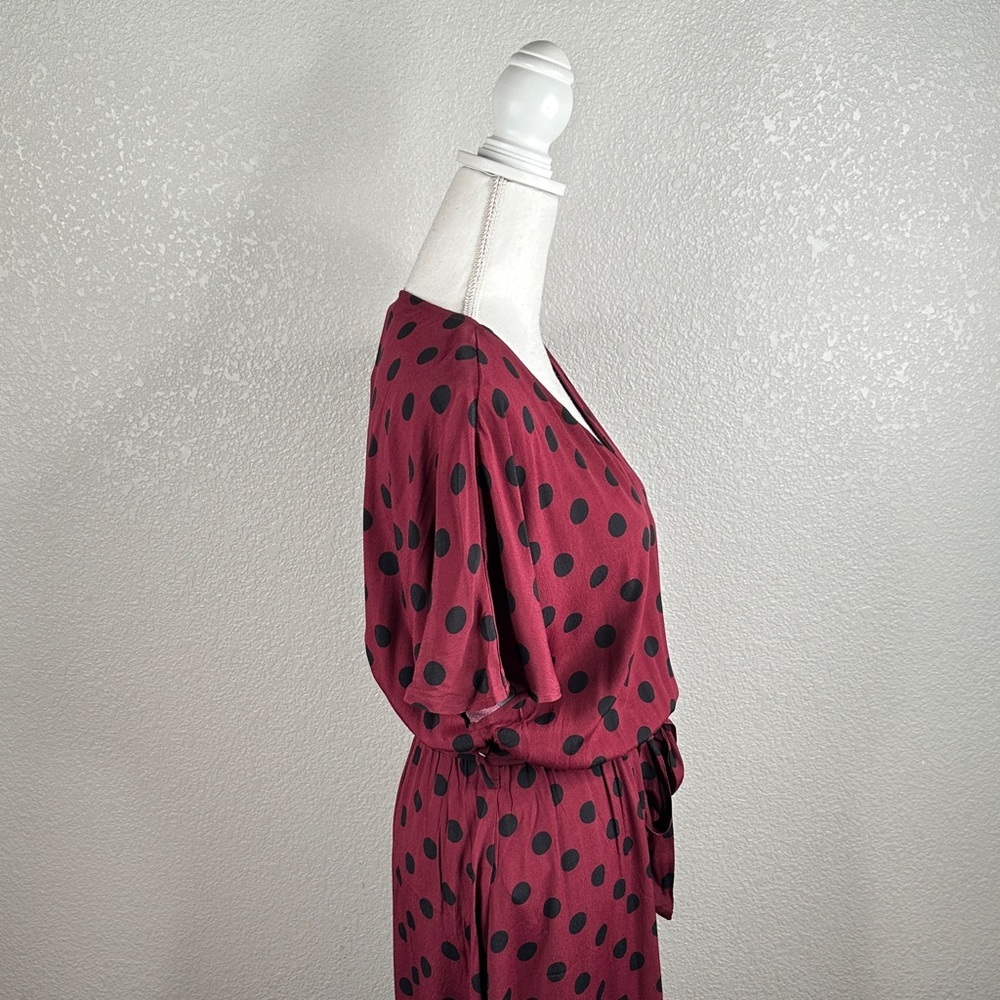 Mango Burgundy Black Polka Dot Mod Pinup Retro Button Maxi Dress Size 8 New! - Picture 7 of 11
